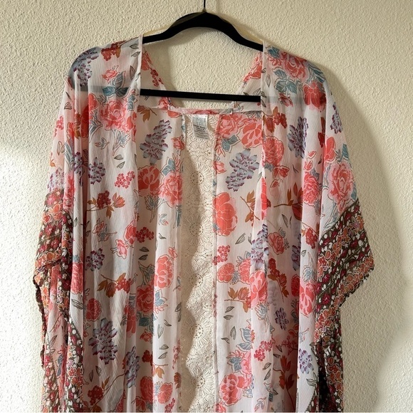 Time and Tru Sheer Kimono Shawl Mixed Floral Print Women One Size - Picture 2 of 10